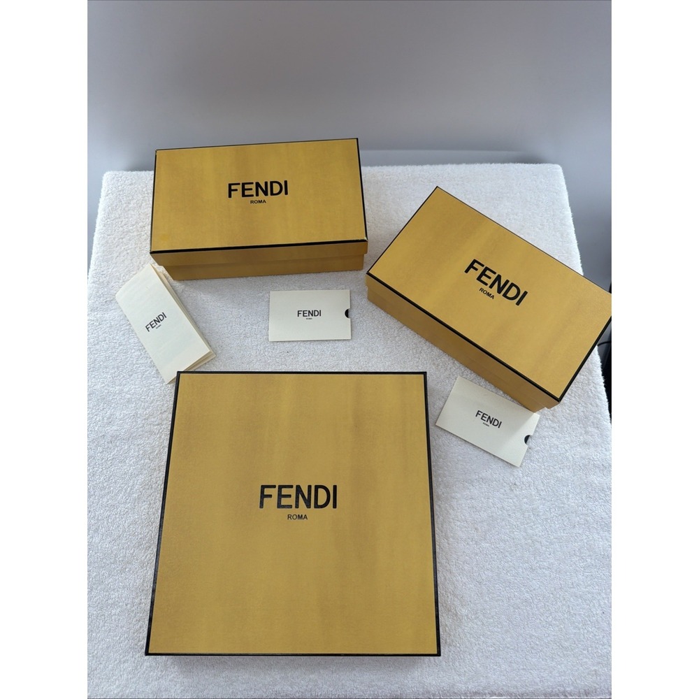 Authentic Fendi Lot Of 3 Boxes 9.5"x9.5"x1.75" And 2 Boxes 8.5"x5"x3" And Cards